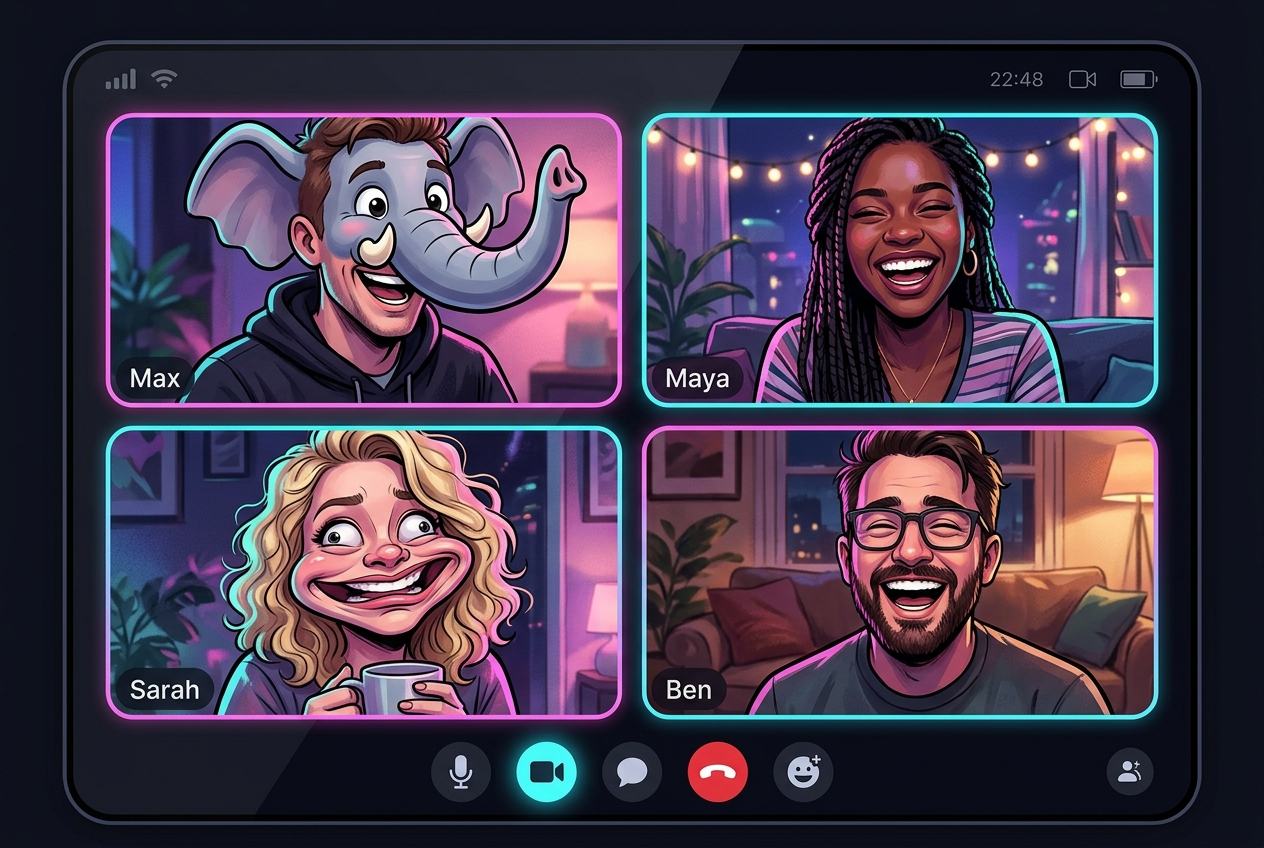 Friends in a video call wearing AR masks